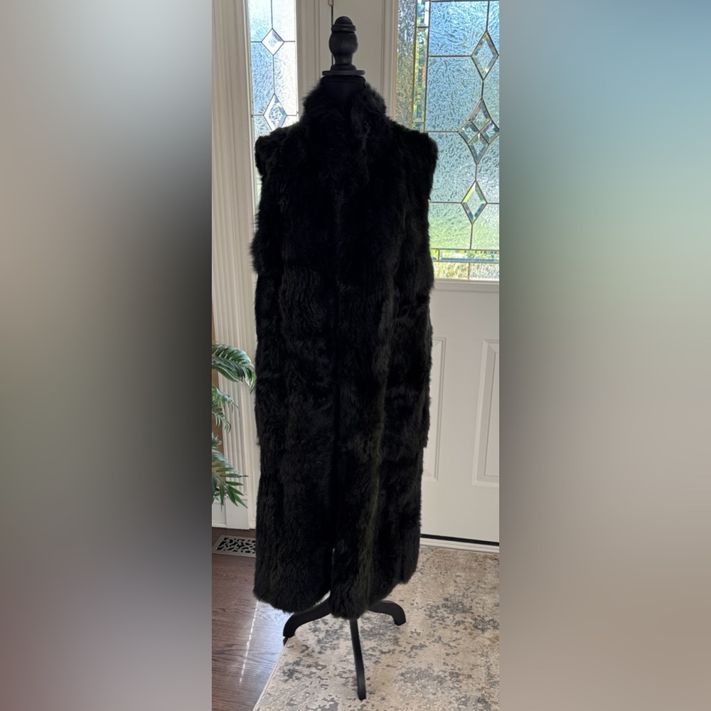 Elegant dark green Faux Fur Long Vest